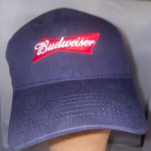 Budweiser Baseball Hat Cap Navy Blue Embroidered Logo Adjustable Strap Dad Hat